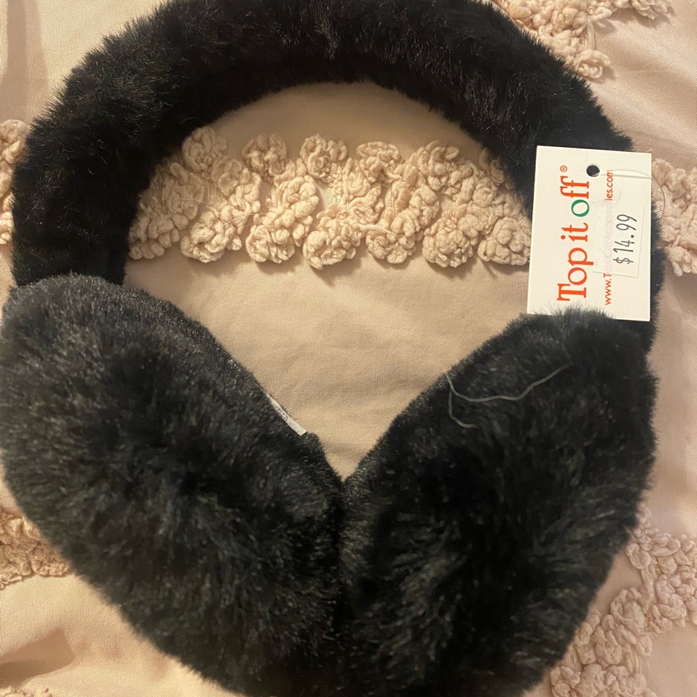 Top It Off Black Faux Fur Earmuffs